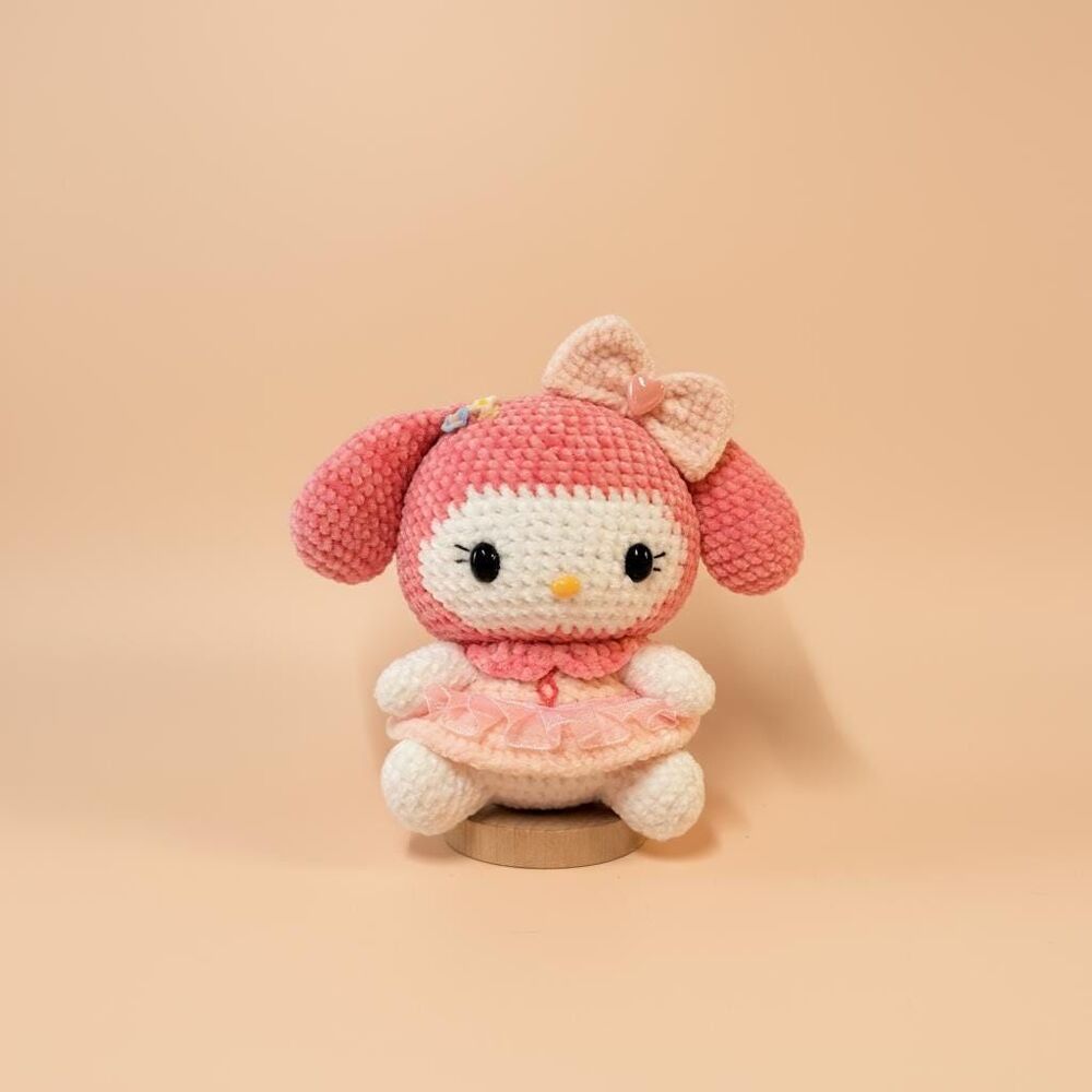 Handmade Melody Plush for Cute Sanrio Decor, Melody Crochet Sanrio Doll